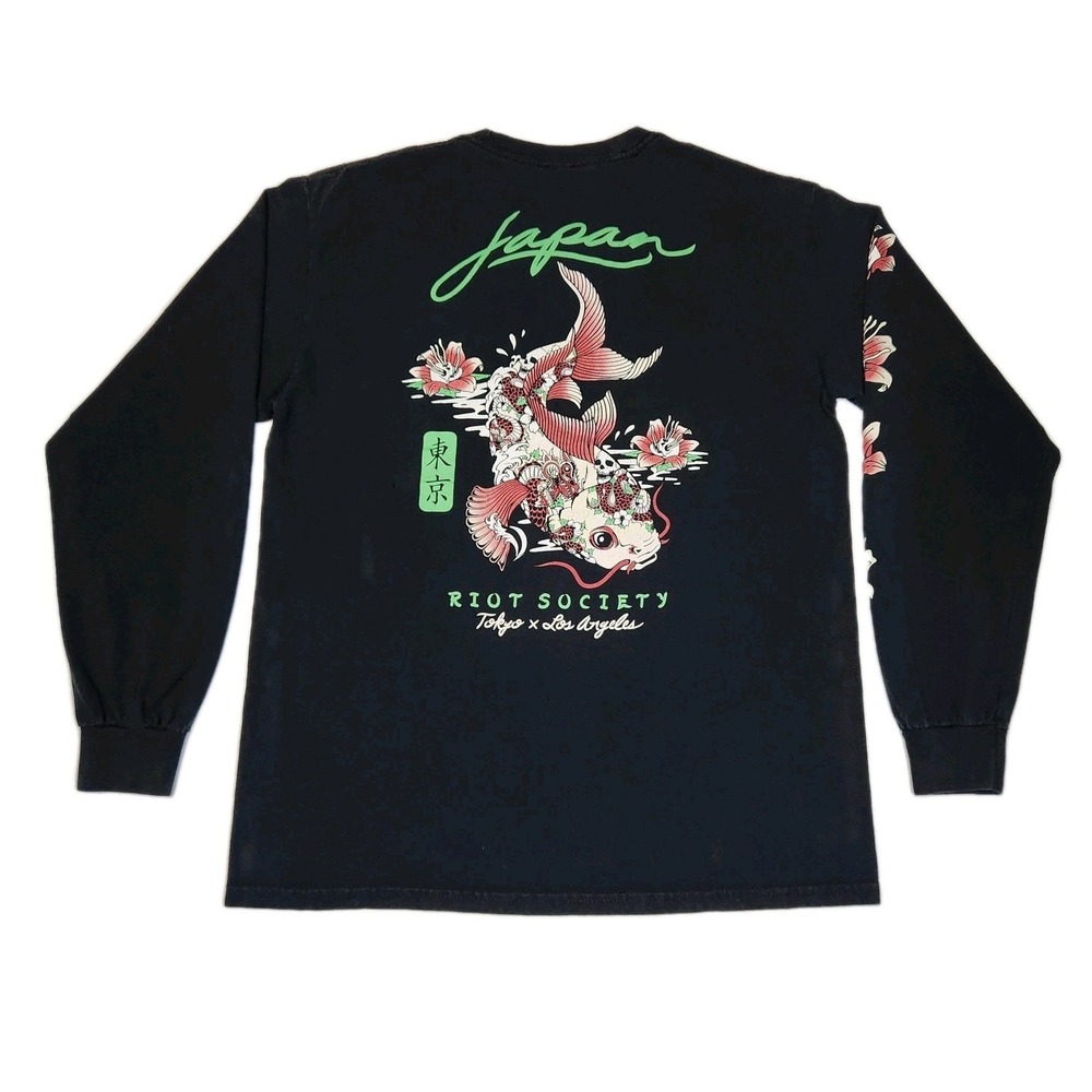 Riot Society Koi Fish Long Sleeve Shirt Mens M Black Japanese Tattoo Graphic...